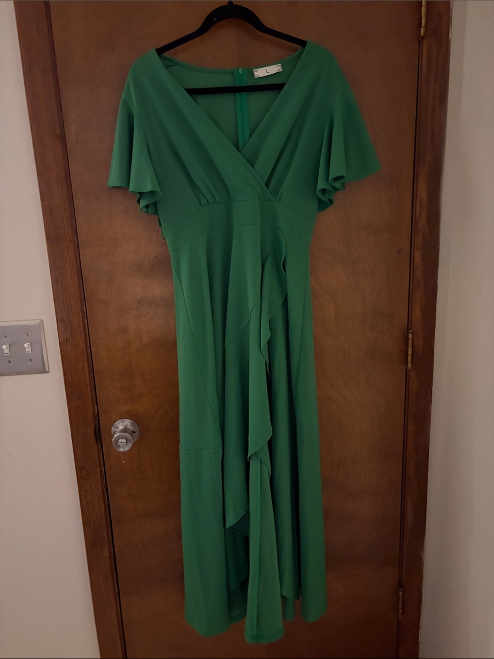 Green V-Neck Flutter Sleeve Maxi Dress